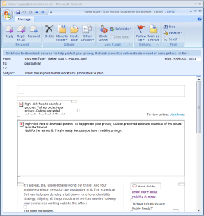 Screen shot of email with remote images blocked